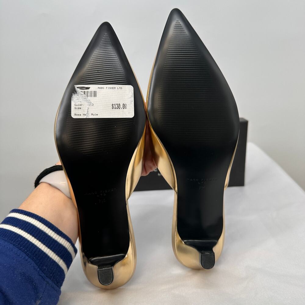 MARC FISHER New in Box Rosa Mule Heel in Gold Metallic // 7 - Picture 6 of 9